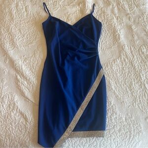 Emerald Sundae asymmetrical mini dress with crystal trim|Homecoming/formal dress